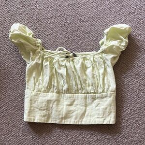 Zara Lime Green Cropped Top with Puffy Sleeves Size Small